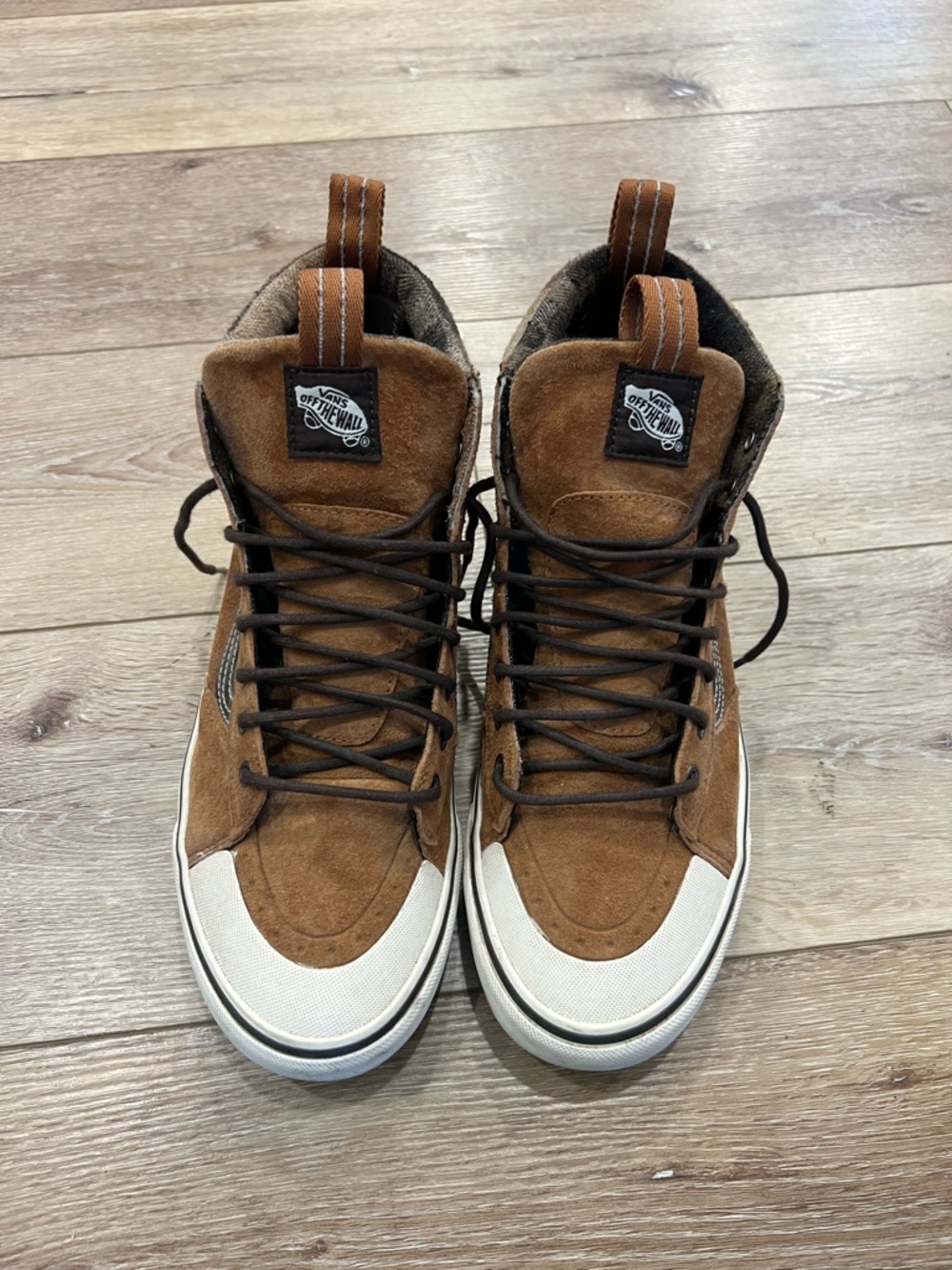 Vans Brown Suede High-Top Sneakers with Cream Toe Cap